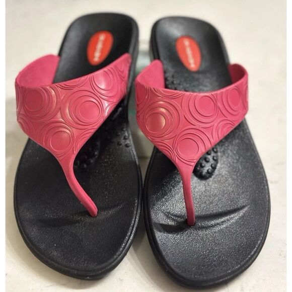 OKABASHI Women Flip-Flop Orthopedic Sandal Pink Red M/L Size 8-9 Vegan Fast Ship - Picture 2 of 10